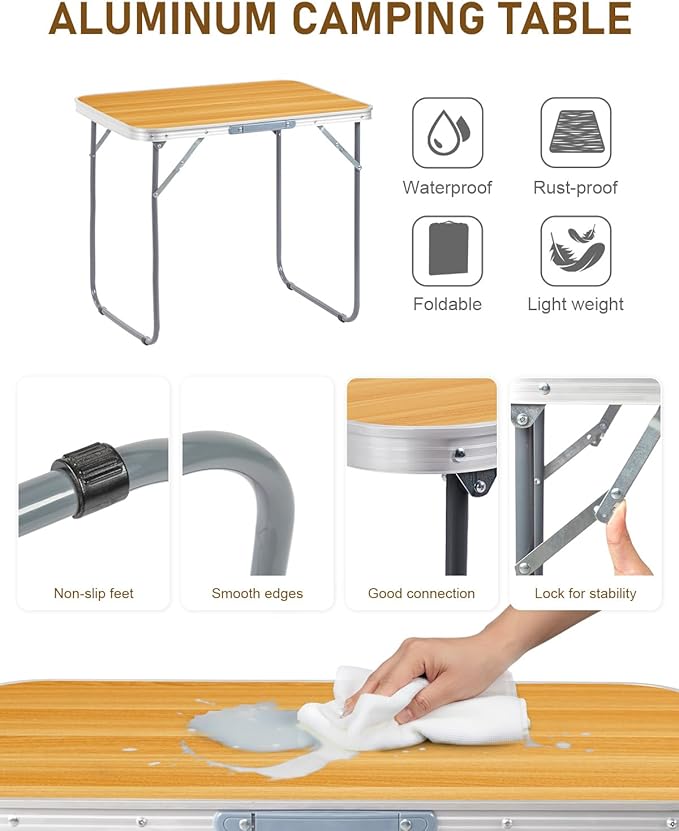 Outvita 2.3ft Portable Folding Camping Table, Outdoor Waterproof Picnic Table, Aluminum Lightweight Suitcase Foldable Table for Picnic BBQ Beach Dining
