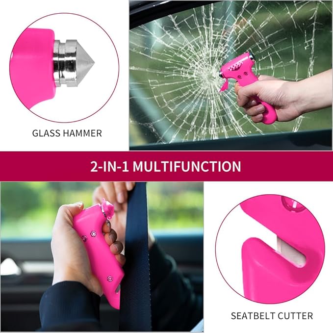 MOTORBUDDY 2 Pack Car Safety Hammer, Pink Emergency Escape Hammer with Window Breaker and Seatbelt Cutter for women,Interior Car Safety Escape Tool Accessories