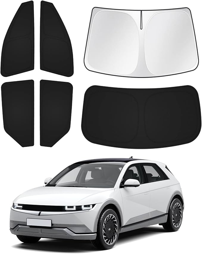 Canvcle Windshield Sun Shade for Hyundai Ioniq 5 2022-2025 2026 Ioniq 5 Accessories Sunshade Side Rear Window Shade Cover Sun Visor Shield Privacy Protection Keep Vehicle Cool Black 6PCS
