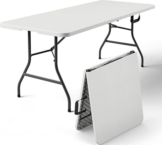 2 Pack 6ft Folding Table, Foldable Picnic Table Portable Table for Indoor Outdoor Use Heavy Duty Plastic Table Camping Table with Carry Handle for Party, BBQ, White