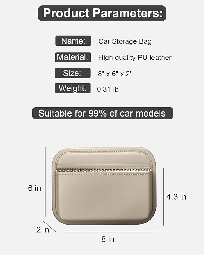Driver's Car Storage Bag, Small Car Side Pocket Organizer for Car Seats, Doors and Consoles, PU Leather (Beige)