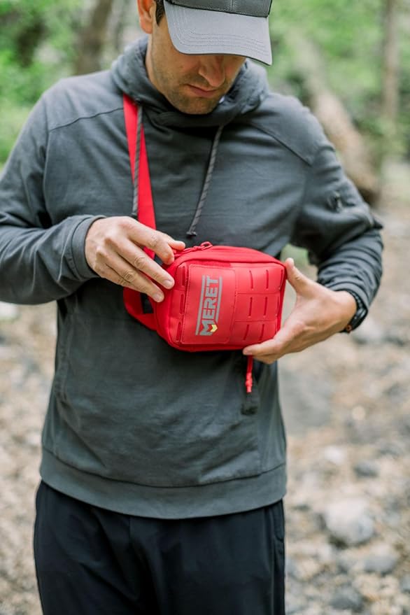 MERET Personal Response Pack | Bag with Modular Organizer, MOLLE Panel, Durable Material, Travel, Hiking, Camping, Preparedness | Small, Red | Empty Bag