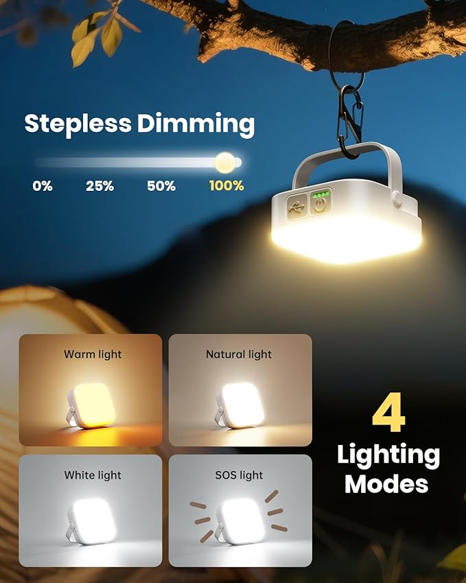 Eventek Solar Camping Lights, Rechargeable Solar Camping Lantern Up to 100+ Hours & 4 Light Modes, Portable IP65 Waterproof LED Camping Light for Camp, Tent, Power Outages Emergency