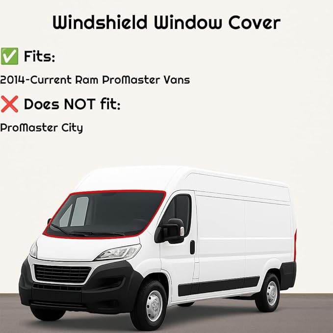 Insulated Front Windshield Cover for 2014–2026 RAM ProMaster Vans, Blackout Privacy Sun Shades for Stealth Camping – Dark Gray