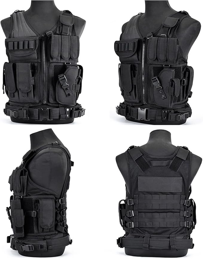 VPZenar Tactical Vest for Men, Airsoft Vest, Black Molle Vest and Cap Protective Equipment, Tactical Airsoft Gear