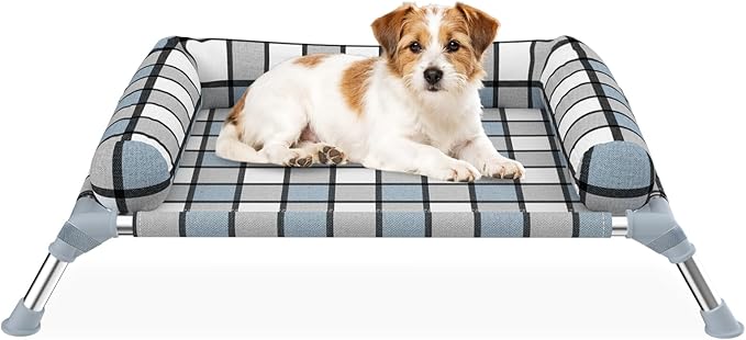 Elevated Pillow Bolster Dog Bed - Raised Dog Beds with Bolster Portable Lifted Washable Pet Cot Bed with Stainless Steel Frame Dogs Hammock Bed for Indoor & Outdoor (Bolster S)