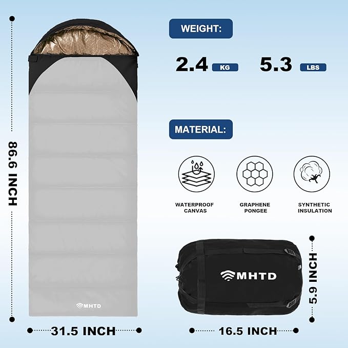 Sleeping Bag for Adults All Season 0 Degree,Cotton Canvas with YKK Zipper Compact Backpacking Mummy Camping Sleeping Bag
