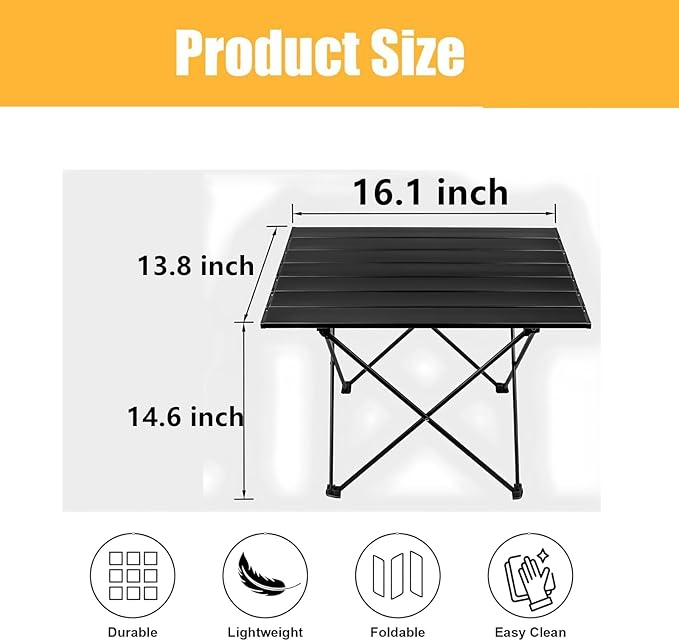 Folding Camping Table – Ultralight Aluminum Portable Table for Camping, Hiking, Backpacking, Picnic, Beach, BBQ – Compact Lightweight Collapsible Travel Side Table for Outdoor, RV, (1)