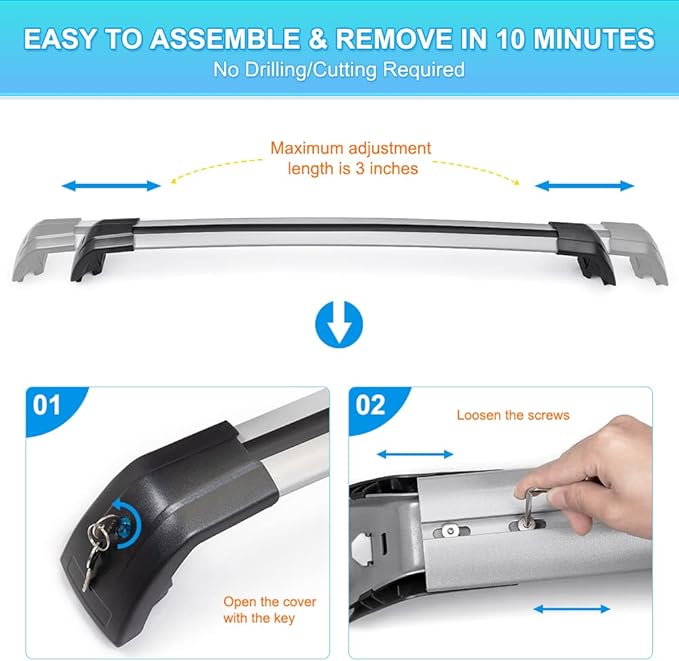 JDMON Compatible with Roof Rack Cross Bars Volvo XC60 2013-2018 with Side Rails Anti-Theft Locks Desigh, Aluminum Luggage Rack Crossbar for Rooftop Cargo Bag Carrier Kayak Canoe Bike, Sliver
