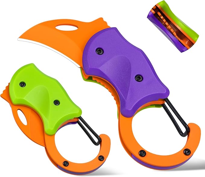 FUNBRO Small Pocket Knife for Men, Cool Folding Knife Box Cutter with 1.34 inch Sharp Blade, EDC Knives Tool for Everyday Carry, Great Gift for Men (Purple & Green)