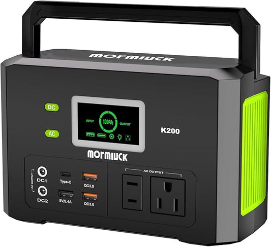 Portable Power Station 200W (400W Peak),Mormluck Solar Power Station with 110V AC Outlet,32000mAh Backup Lithium Battery Generator for Home Backup Outdoor Emergency RV