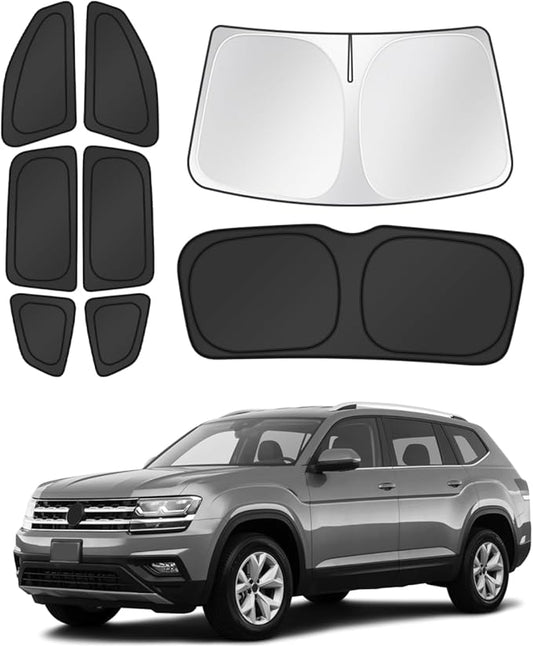 Canvcle Window Shades for 2018-2025 2026 Volkswagen VW Atlas Accessories Windshield Sun Shade Side Rear Window Cover Sunshade Sun Shield Privacy Protection for Camping Keep Vehicle Cool Black 8PCS