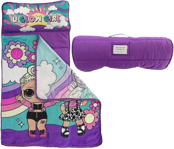 LOL Surprise! 24"(W) X 45"(L) Soft Toddler Nap Mat with Pillow and Blanket Perfect for Preschool, Daycare, and Travel (100% Official Licensed Product)