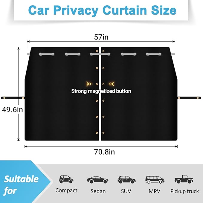 ZATOOTO Car Divider Curtain, Blackout Car Curtains with Pole for Backseat, Adjustable Length for Most Vehicles, Sedan, Vans, SUVs (5.91ft * 4.14ft)