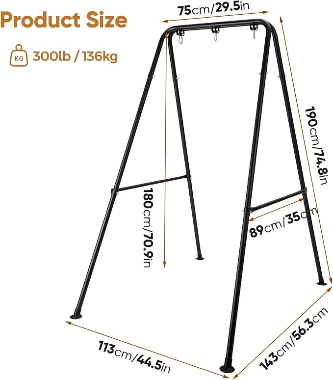 Hammock Chair Stand Only, Heavy Duty Foldable Hammock Stand, 300 lbs Capacity, Portable Hammock Frame for Indoor or Outdoor, Easy to Assemble & Store (Hammock Chair not Included)