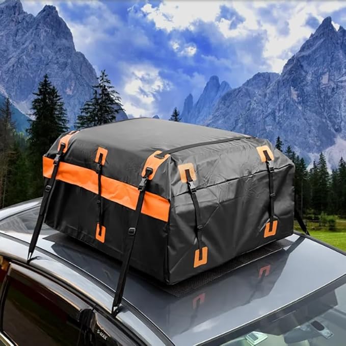 Waterproof Rooftop Cargo Bag All Weather Roof Rack Carrier Heavy Duty Cross Bars Adjustable Strap 55" W x 35" D x 15" H Soft Car Foldable Luggage Storage Universal Fit SUV Trunk Pickup Truck Bed
