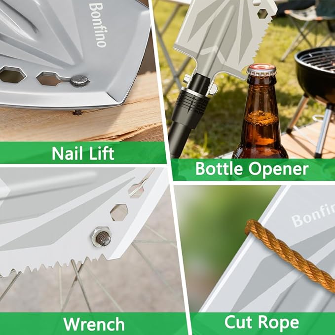 Foldable Camping Shovel - 14.6" High Carbon Steel Portable Multitool Entrenching Tool for Backpacking, Hiking, Survival & Car Emergency - Lightweight & Rustproof (Basic 14.6" E-Tool)