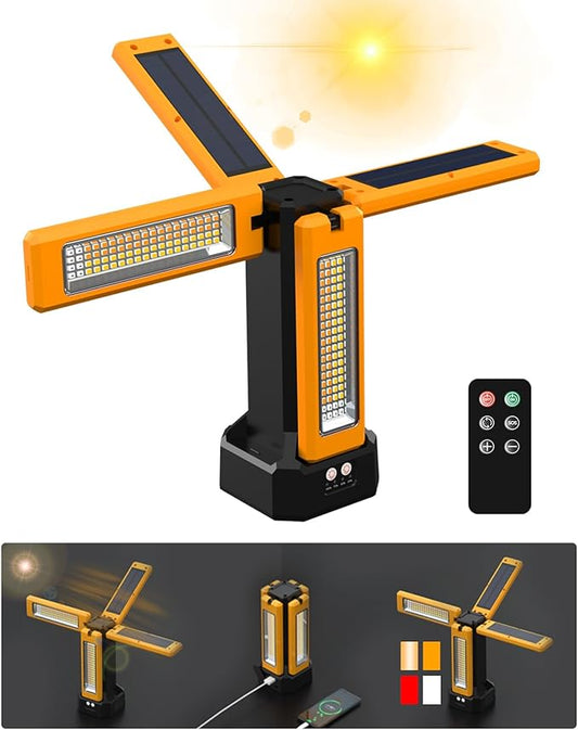 13200mAh Rechargeable Solar Work Light with Folding Stand and Carrying Bag, AODOO 8000 Lumen Stepless Dimmable , White/Warm/Nature White/RED(SOS) with Detachable Tripod (Orange(No Tripod))