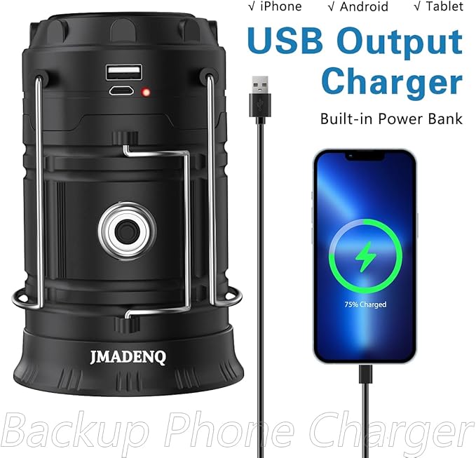 2026 Upadte Solar Lantern Flashlights Charging for Phone, USB Rechargeable Led Camping Lantern, Collapsible & Portable for Emergency, Hurricanes, Power Outage, Storm (2 Pack)
