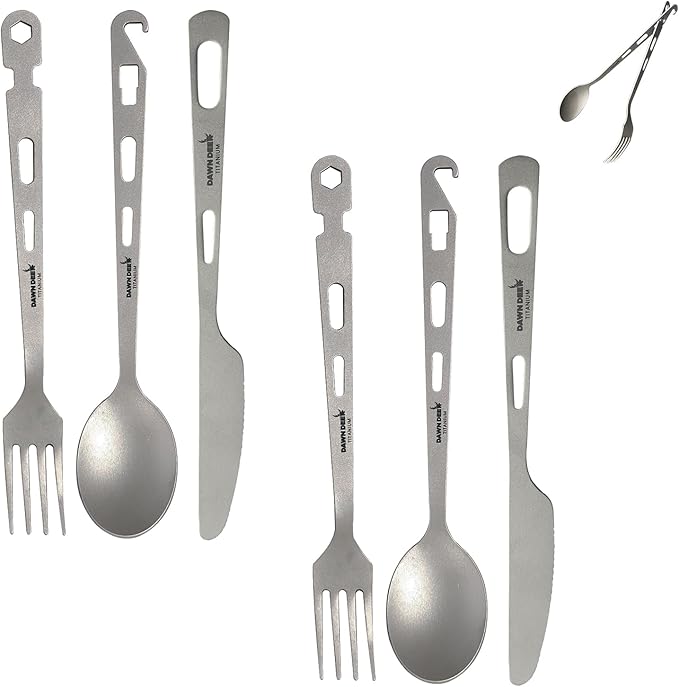 Titanium Fork Spoon Knife Set - Camping Tongs | Ultralight Backpacking Utensils, Travel Cutlery Set, Heat-Resistant & Rustproof, Hiking Survival Gear ((Knife+ Fork+ Spoon)* 2)