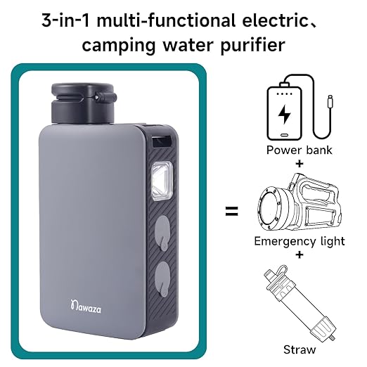 Nawaza Portable Electric Water Filter - 0.01 Micron Outdoor Camping Water Purifier for Hiking, Camping Water Filtration System Survival,Travel and Emergency (Grey)