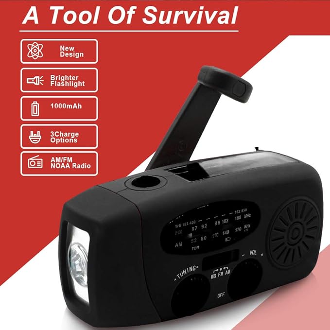 Portable Solar Emergency Weather Radio Hand Crank AM/FM NOAA Survival Radio with LED Flashlight 2000mAh Cellphone Charger for Smart Phone for Home Outdoor Camping Traveling Earthquake