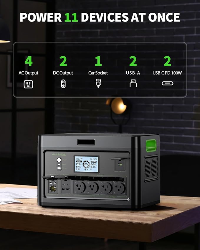 2400W Portable Power Station 1843Wh Solar Generator LiFePO4 Battery Power Bank Station PD100W USB-C & 4 AC Outlets for RV Camping Home Emergency UPS Backup