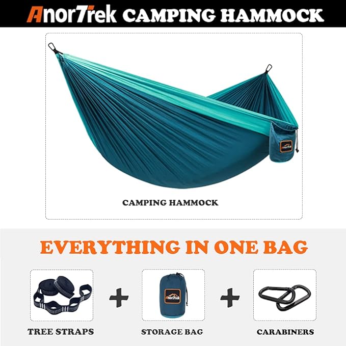 AnorTrek Camping Hammock, Super Lightweight Portable Parachute Hammock with Two Tree Straps Single or Double Nylon Travel Tree Hammocks for Camping Backpacking Hiking