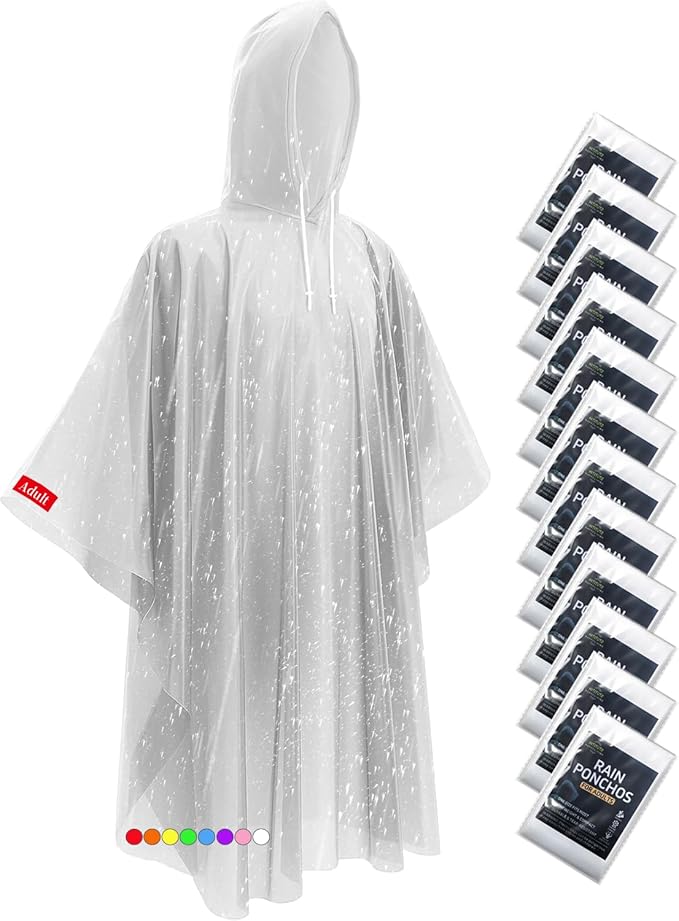 Hitituto Rain Ponchos for Adults - Extra Long Emergency Poncho with Hood, 6/12/24 Family Pack Raincoat, Home Survival Kits