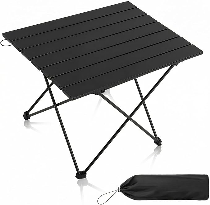 MOON LENCE Ultralight Folding Camping Table, Compact,Portable with Carry Bag, for Outdoor Cooking, Picnic, Camp, Boat, Travel (Black -M)
