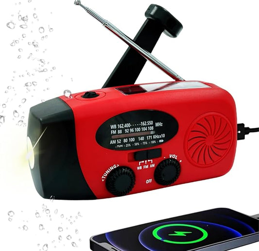 Hand Crank Emergency Weather Radio, AM FM NOAA Solar Radio with Led Flashlight and Earphone Jack, 2000mAh Charger for Smartphone, Self Powered LED Flashlight with SOS Alarm