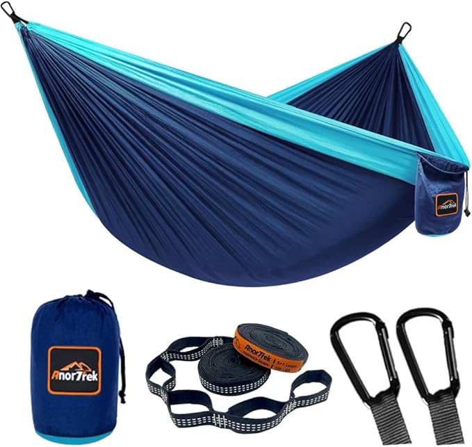 AnorTrek Camping Hammock, Super Lightweight Portable Parachute Hammock with Two Tree Straps Single or Double Nylon Travel Tree Hammocks for Camping Backpacking Hiking