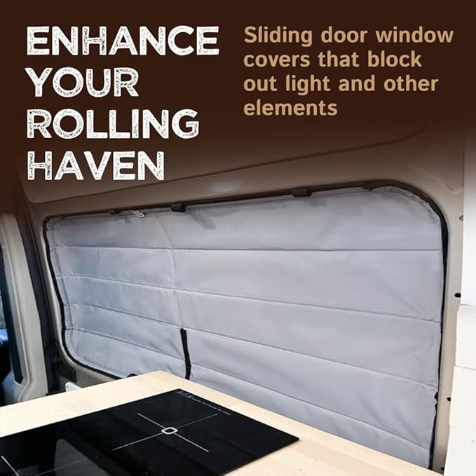 Living in a Bubble Insulated Blackout Sliding Door Window Cover for RAM Promaster Van Year 2014-2026 (Bare Metal Frame)