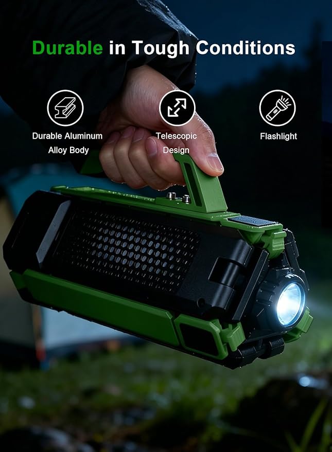 15000mAh Rechargeable Telescopic Camping Light, Portable Flashlight & Lantern with Reinforced Tripod Base, Height Adjustable Dimmable Tent Light, Power Bank for Outdoor BBQ, Hiking, Job Site, Green