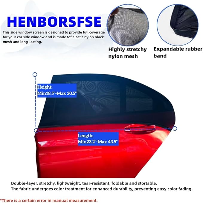 2Pack car Side Window sunshades,Premium Rear Privacy Screens for Sedans,Double Layer Breathable Elastic Spandex mesh,Bug Insect Protection,Outdoor Camping Travel Essential(Max43.5 * 30.5")