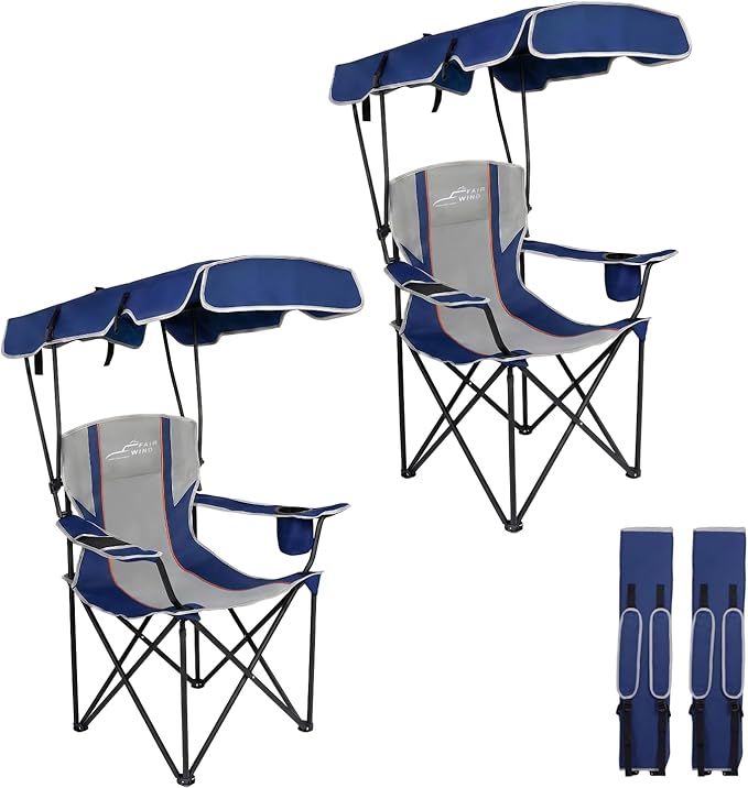 FAIR WIND 2 Pack Portable Canopy Camping Chair 380 LBS Capacity Heavy Duty Oversized Folding Lawn Chair with Sunshade for Beach, Fishing, Sports & Outdoors