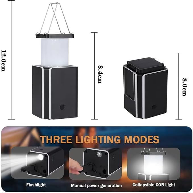 2Pack Solar LED Rechargeable Emergency Camping Lantern,White Solar Rechargeable,Rechargeable Type C,Emergency Lights Hand-Crank Power Generation,Phone Power Supply Function,flashlights