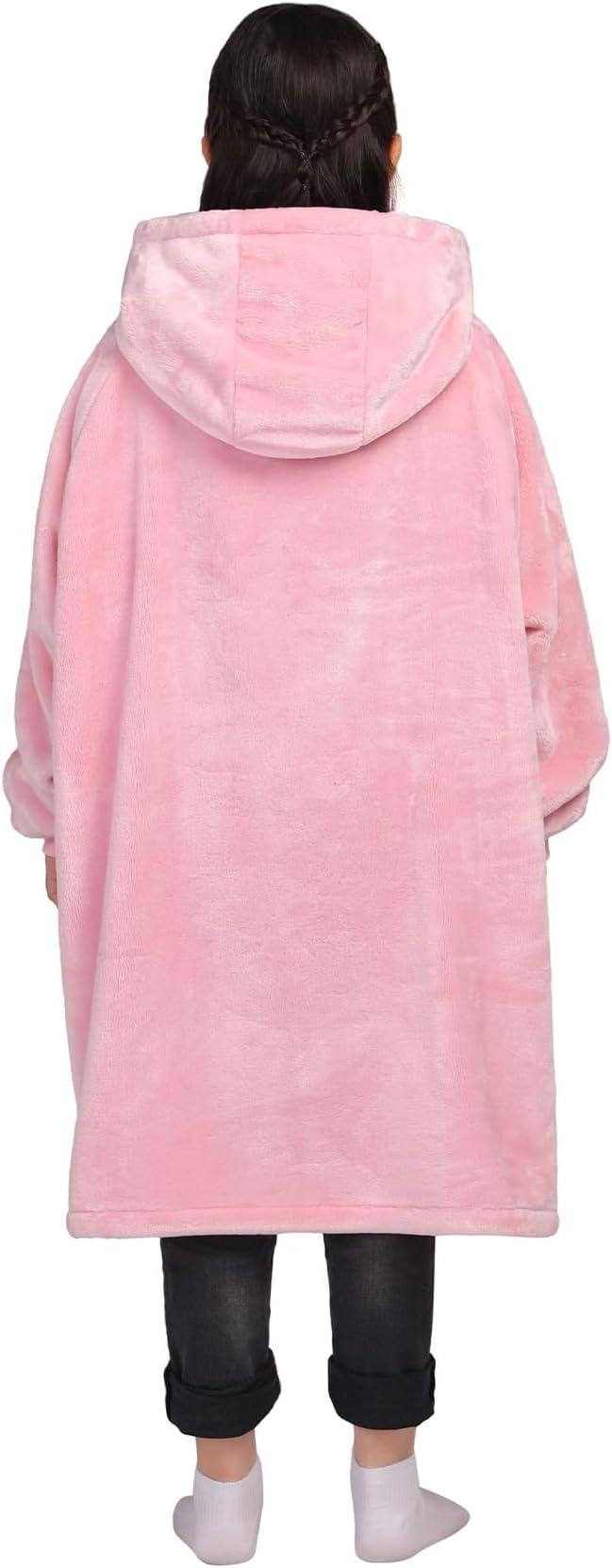 Waitu Wearable Blanket for Kids, Wearable Blanket Hoodie Gifts for Teens Girls and Boys, Warm Blanket Sweatshirt for Teenage, Hoodie Blanket with Sleeves - Bright Pink