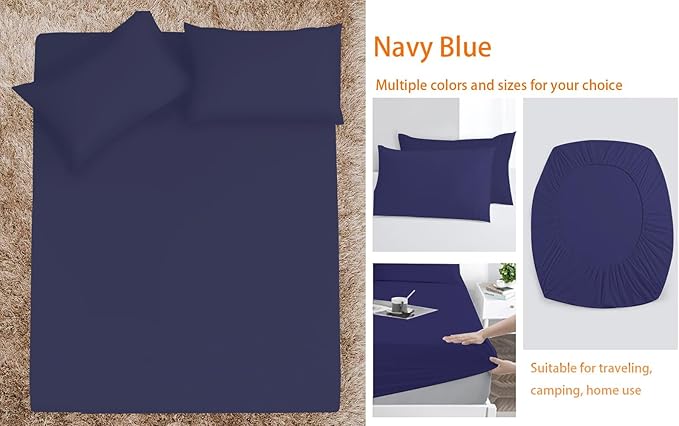 AEHISDHIE King Sheet Sets Air Mattress Sheets - 3 Pieces Queen Sheets Sets 16 to 24 inch - Inflate Without Disassembly Convenient & Firm Easy to use Air Mattress (Navy Blue, King)