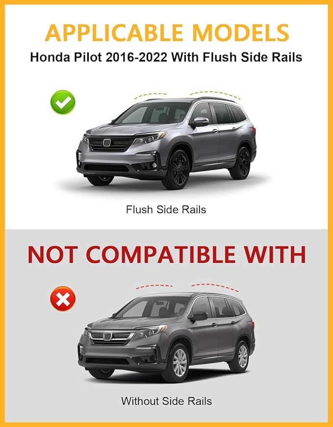 Tuyoung 300lbs All Aluminum Roof Rack Cross Bars Compatible with Honda Pilot 2016-2022 with Flush Rails, Lockable Crossbars Rooftop Cargo Bag Kayak Luggage Snowboard Carrier Kayak Bike Accessories