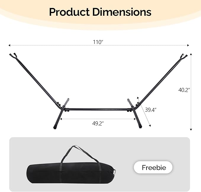 ONCLOUD 9 FT Hammock Stand Only, Heavy Duty Adjustable Indoor Outdoor Space Saving Steel Stand with Carrying Case, Universal Hammock Stand with 450 Pounds Capacity for Garden (Black)