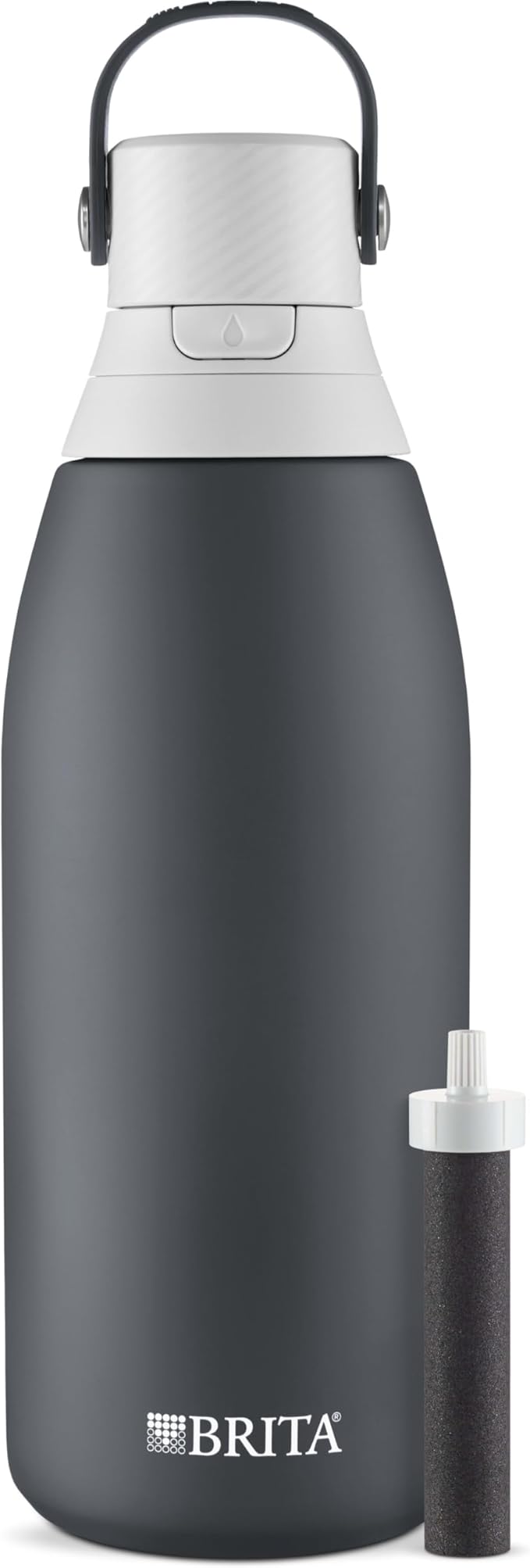 Brita Stainless Steel Premium Filtering Water Bottle, BPA-Free, Reusable, Insulated, Replaces 300 Plastic Water Bottles, Filter Lasts 2 Months or 40 Gallons, Includes 1 Filter, Carbon - 32 oz