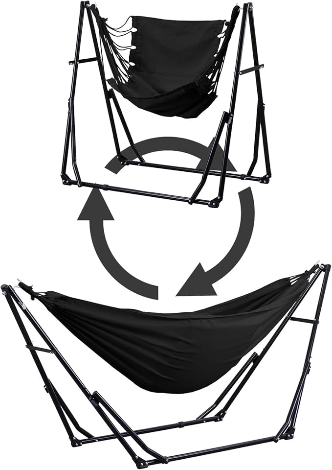 2 in 1 Hammock with Stand, Outdoor Hammock Swing Chair with Portable Heavy Duty Stand, Multi-Functional Hammock Stand 480 lbs Weight Capacit-Black