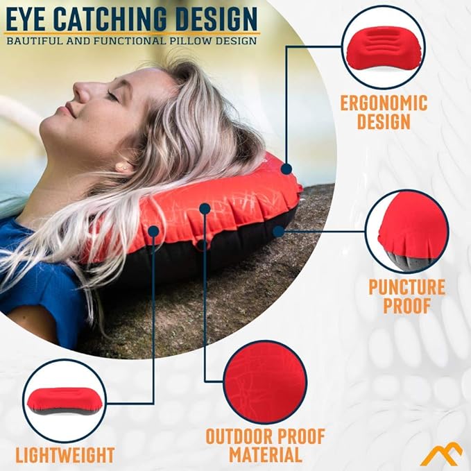 Alpcour Camping Pillow – Large, Inflatable, Ultralight Sleeping Pillow with Easy Blow Up Design, Soft Waterproof Exterior Cover and Compact Carry Case for Hiking, Backpacking, Airplane Travel & More
