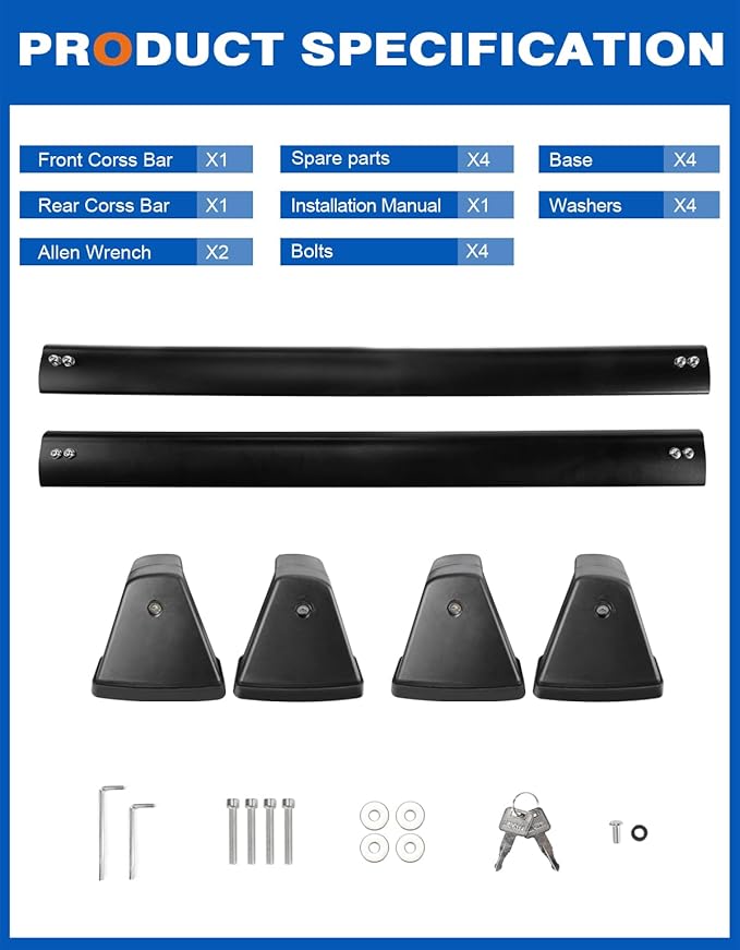 Wonderdriver Lockable 220lbs Roof Rack Cross Bars Compatible with Kia Soul 2020-2025 (Without Side Rails),Heavy Duty Aluminum Roof Rails Crossbars Cargo Canoe Black Rooftop Cargo