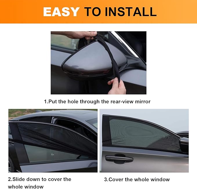 Car Front Side Window Shades,2 Pack Breathable Mesh Car Window Screens Sun Shades Covers for Car Camping,Fit for 95% of Cars