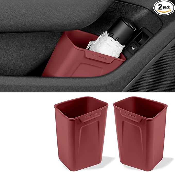 XmuxHai Car Interior Storage Box, Black Silicone Door Side Organizer with Umbrella Holder and Trash Can, Vehicle Accessory (Red)