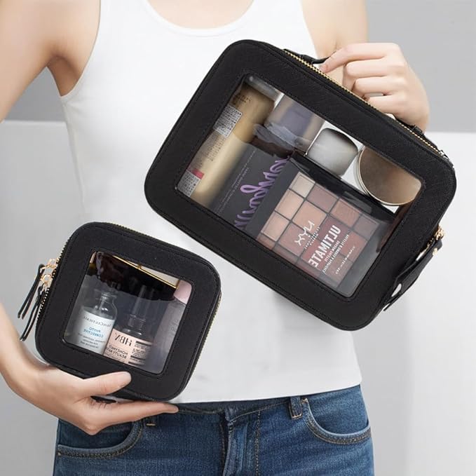 Travel Clear Makeup Bag Set, TSA Approved Cosmetic Bag Case with Zipper Portable Makeup Pouch Toiletry Bag Traveling Cosmetic Organizer Storage Bag Car Organizer Car Essentials