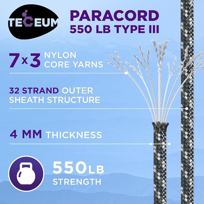 TECEUM Reflective Paracord Rope 1000 – 1000ft/200ft/100ft/50ft – 40+ Colors – Glow in The Dark – para Cord – Utility Rope for Survival, Hunting & Camping Gear – Nylon String, Camping Rope, Tent Cord