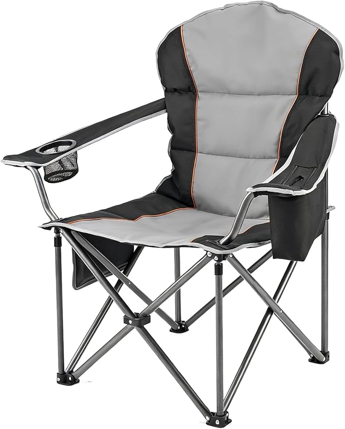 NEWBULIG Oversized Folding Camping Chairs for Adults, Heavy Duty Support 500 LBS, Portable Outdoor Collapsible Chair with Cup Holders, Side Cooler & Pockets for Lawn, Beach, Fishing, Hiking